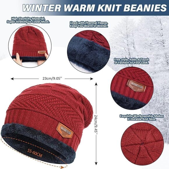 Unisex Winter Beanie Hat Scarf Set Warm Knit Hats Cap Neck Warmer - Picture 2 of 6